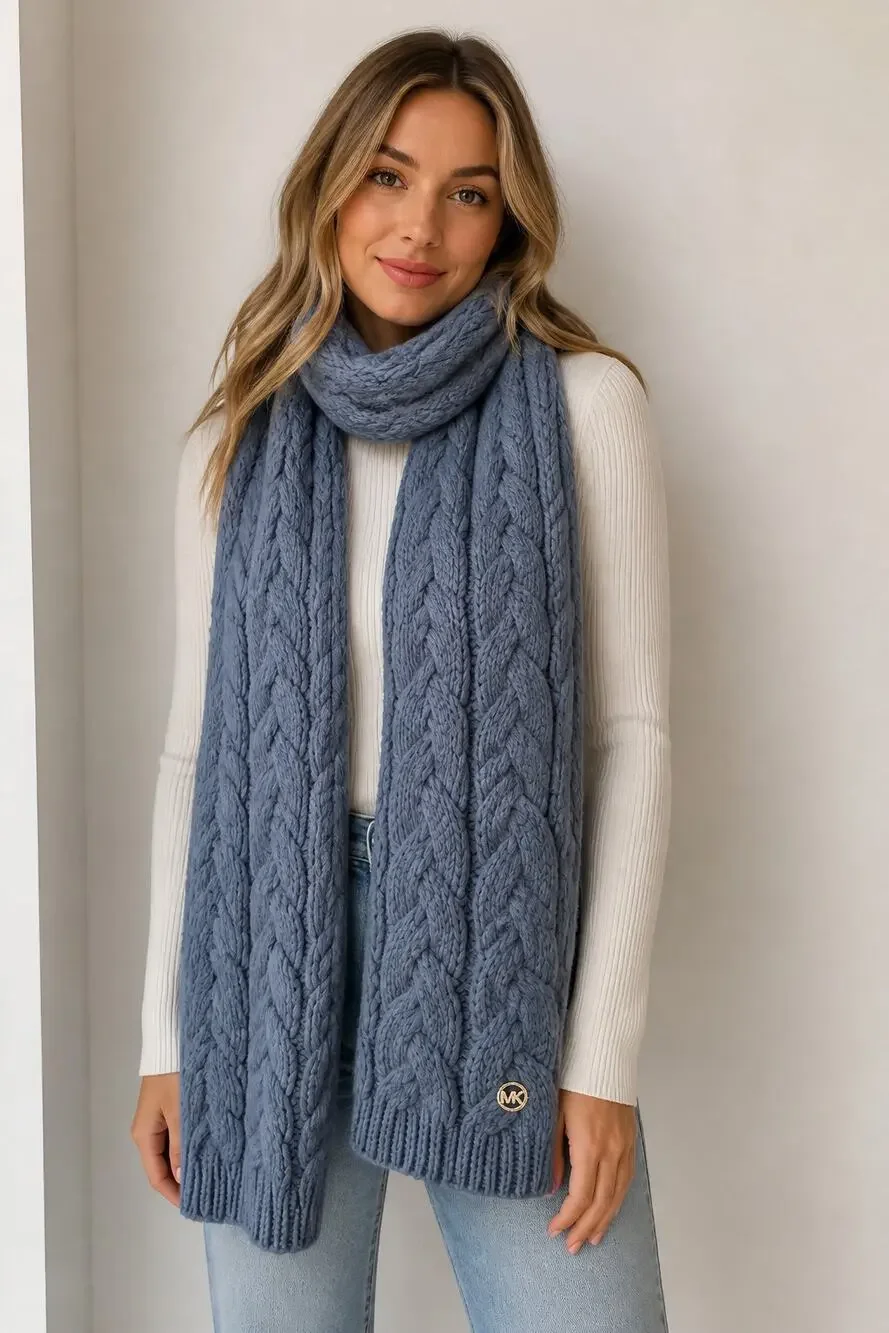 Michael Kors Blue Cable Knit Scarf One Size